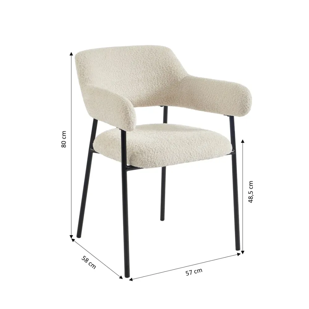 Illustration numéro 3 du produit Lot de 2 fauteuils repas  tissu beige pieds métal noir