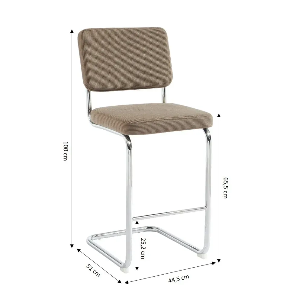 Illustration numéro 3 du produit Lot de 2 tabourets mi-hauts  velours côtelé grège pied métal