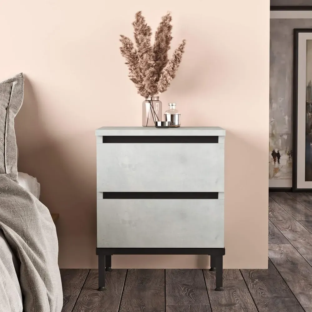 Illustration numéro 3 du produit Table de chevet avec 2 tiroirs, gris clair et noir