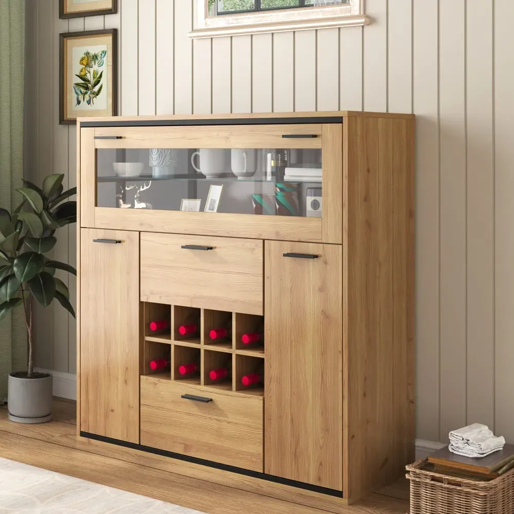 Illustration numéro 3 du produit Buffet haut effet bois porte battante éclairage LED