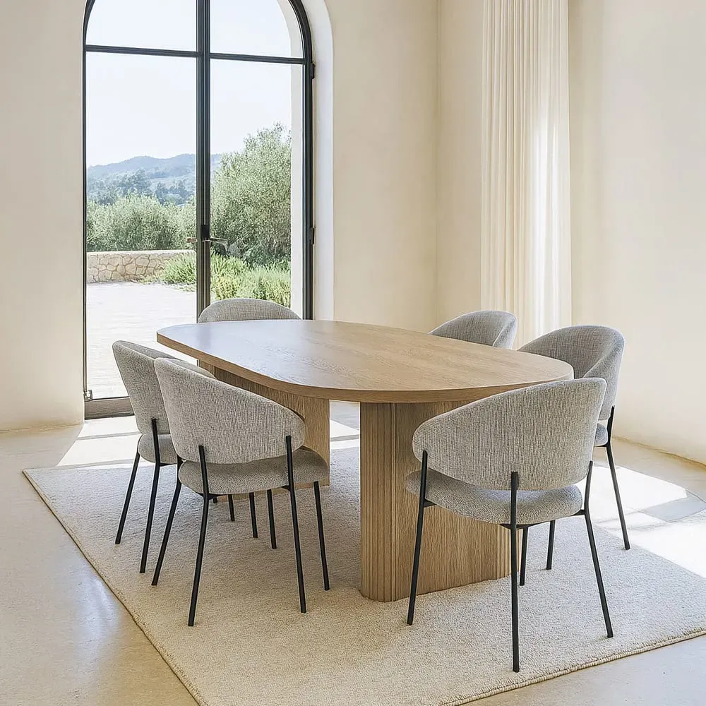 Illustration numéro 3 du produit Lot de 2 fauteuils de table en tissu beige et pieds en métal noir