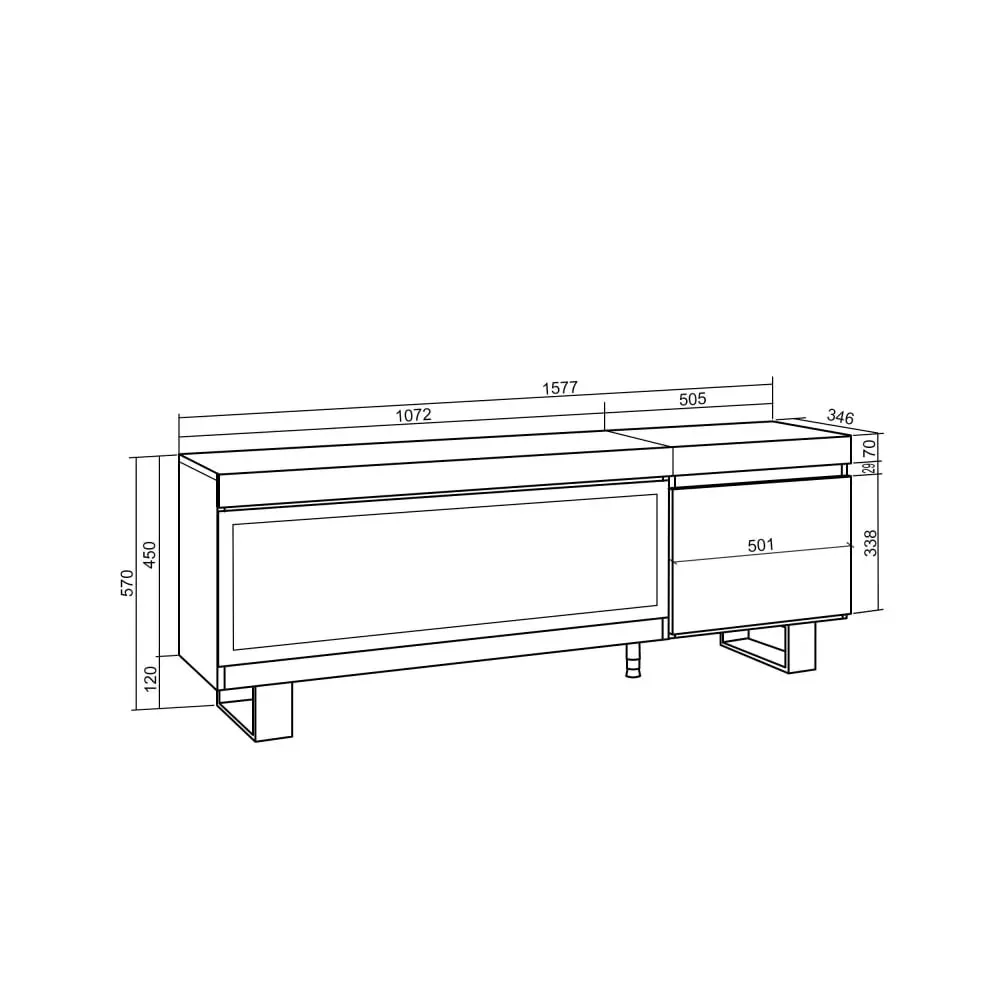 Illustration numéro 3 du produit Meuble tv effet bois ciment 158x35x57cm cheminée effet feu XXL