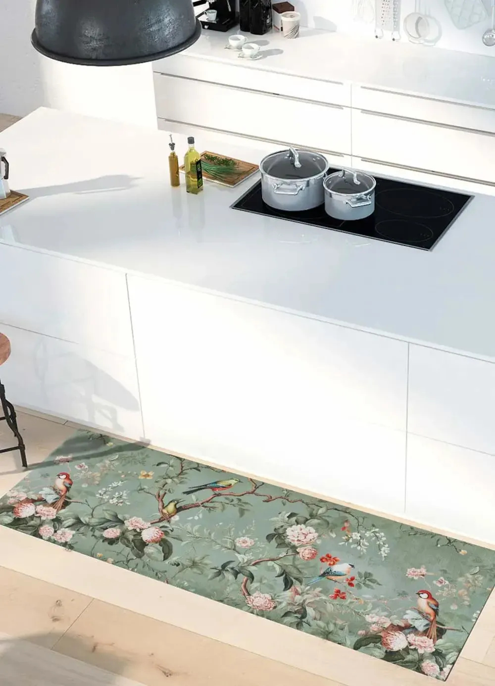 Illustration numéro 3 du produit Tapis de cuisine lavable fleurs vert 52x100 cm