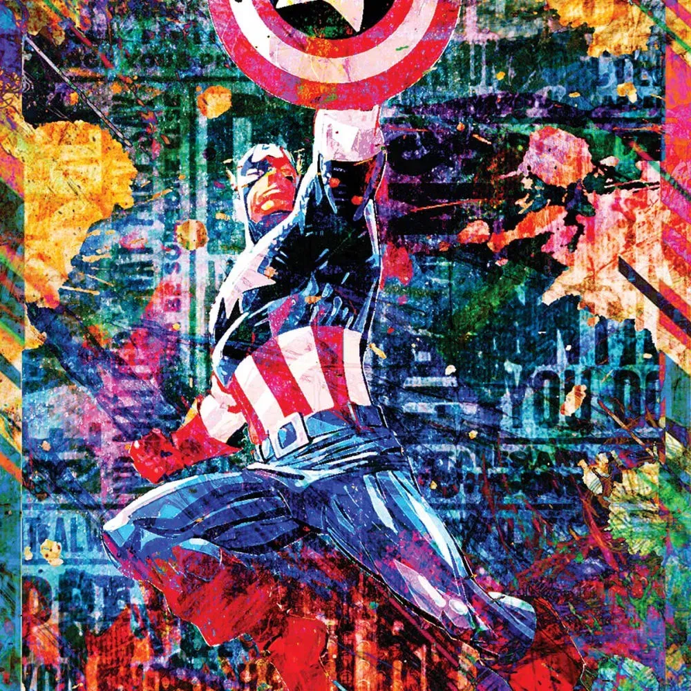 Illustration numéro 3 du produit Tableau graffiti Captain America imprimé sur toile 60x90 cm