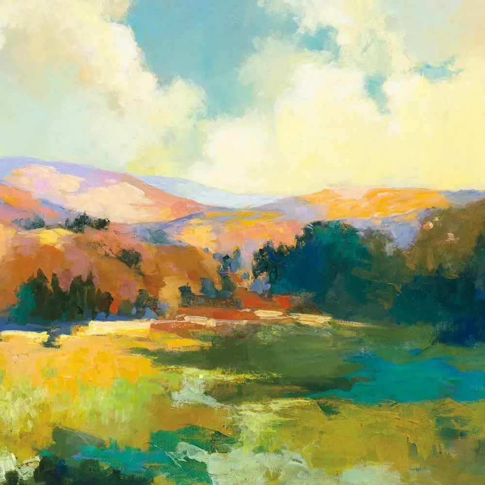 Illustration numéro 3 du produit Tableau abstrait Soleil de midi sur la vallée Toile imprimée 100x60cm