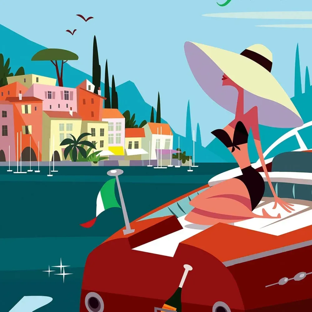 Illustration numéro 3 du produit Tableau rétro lac de côme imprimé sur toile 40x60 cm