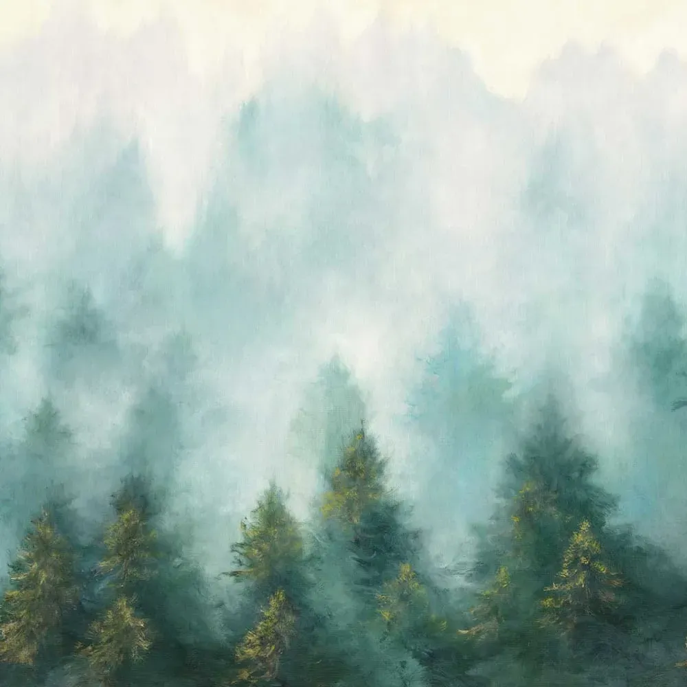 Illustration numéro 3 du produit Tableau abstrait brume sur la forêt imprimé sur toile 90x60 cm