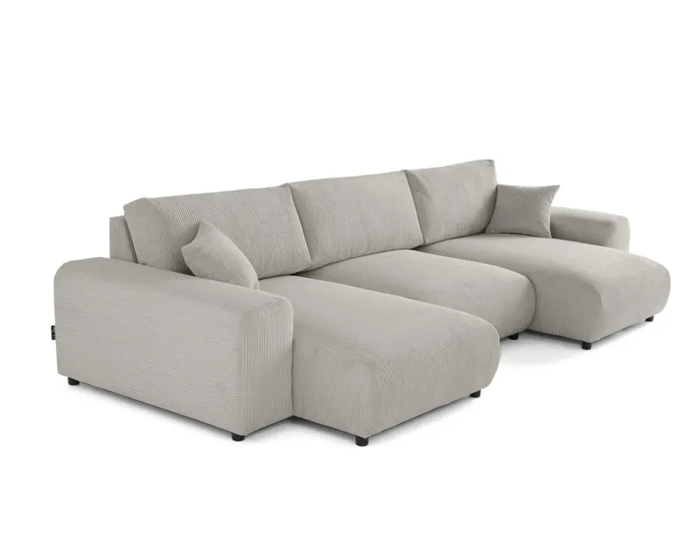 Illustration numéro 3 du produit Canapé panoramique 7 places En U en Velours côtelé Gris clair