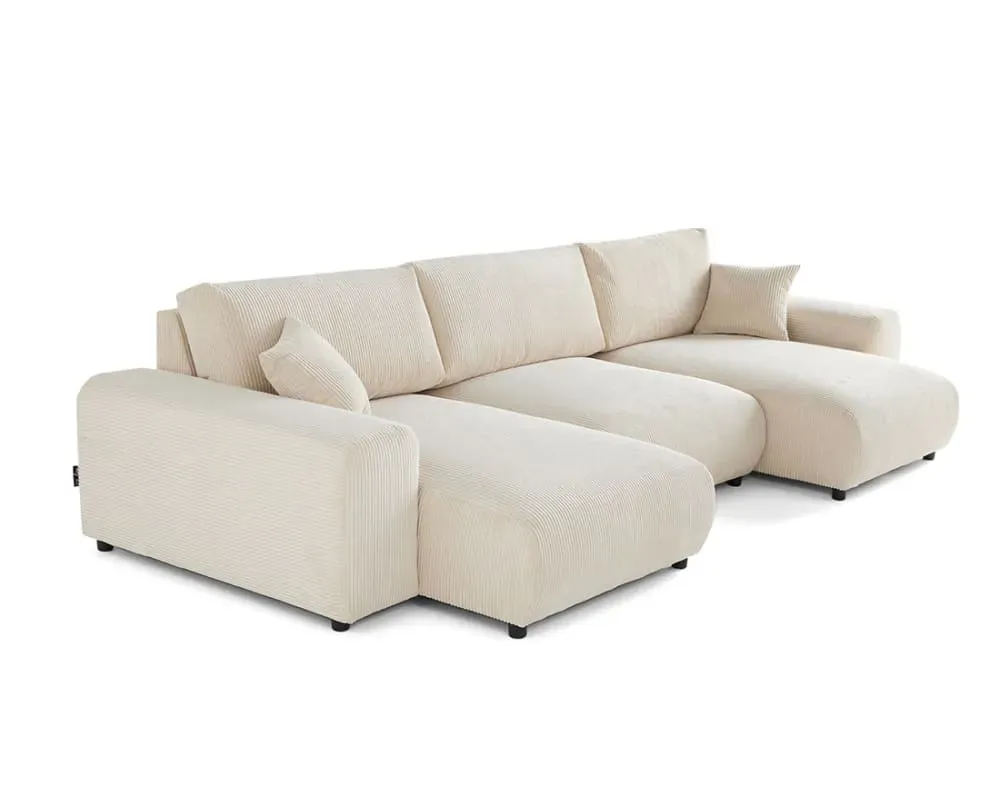 Illustration numéro 3 du produit Canapé panoramique 7 places En U en Velours côtelé Beige
