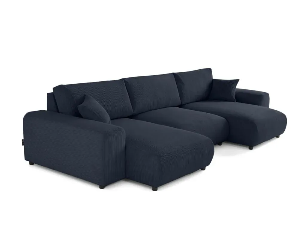 Illustration numéro 3 du produit Canapé panoramique 7 places En U en Velours côtelé Bleu nuit