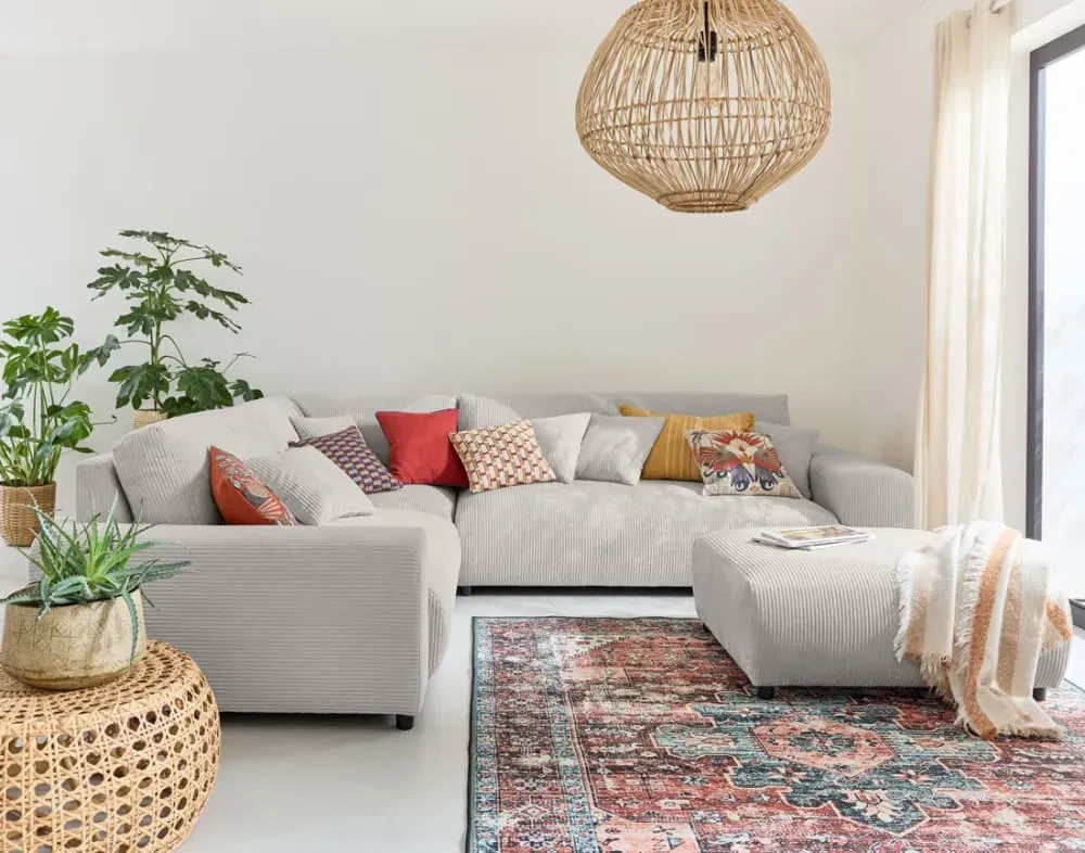 Illustration numéro 3 du produit Canapé modulable 5 places angle gauche en velours côtelé gris clair