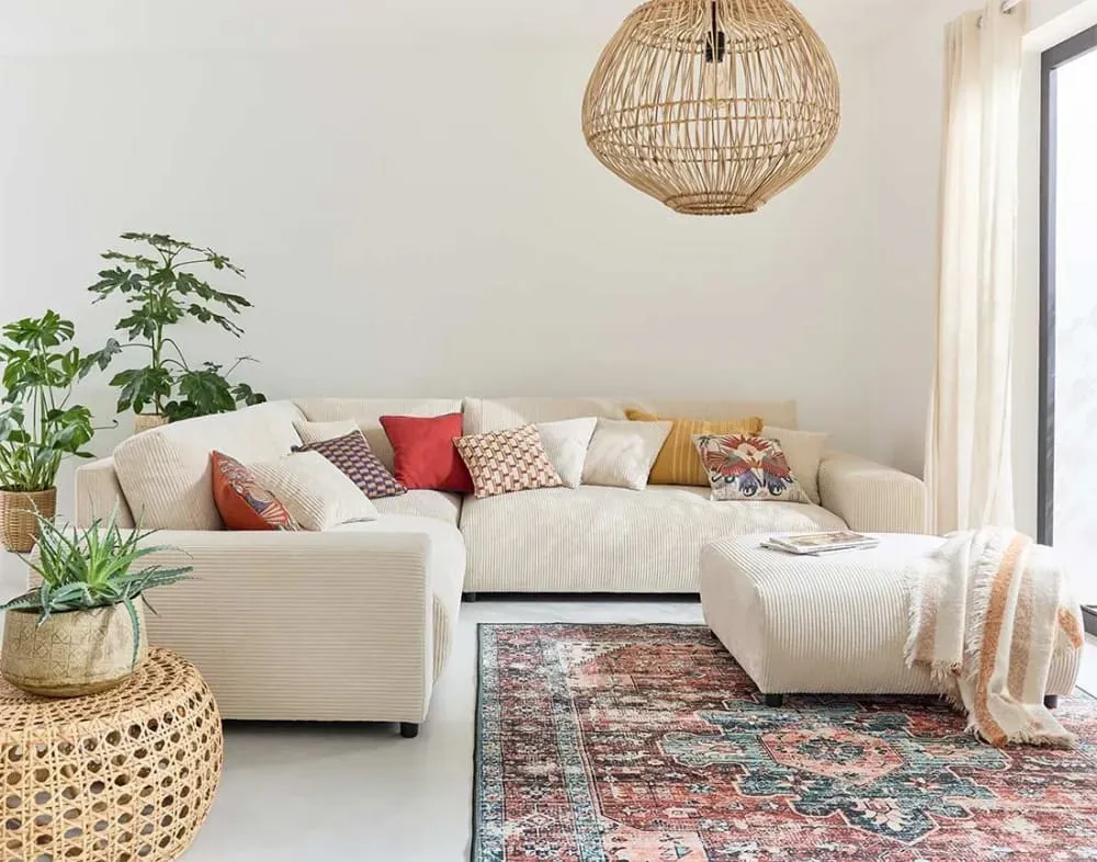 Illustration numéro 3 du produit Canapé modulable 5 places angle gauche en velours côtelé beige