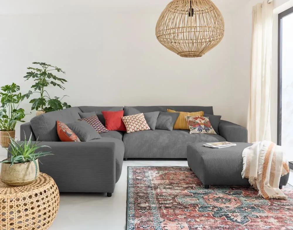 Illustration numéro 3 du produit Canapé modulable 5 places angle gauche en velours côtelé gris foncé