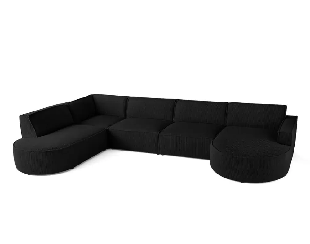 Illustration numéro 3 du produit Canapé panoramique 7 places Angle gauche en Velours côtelé Noir