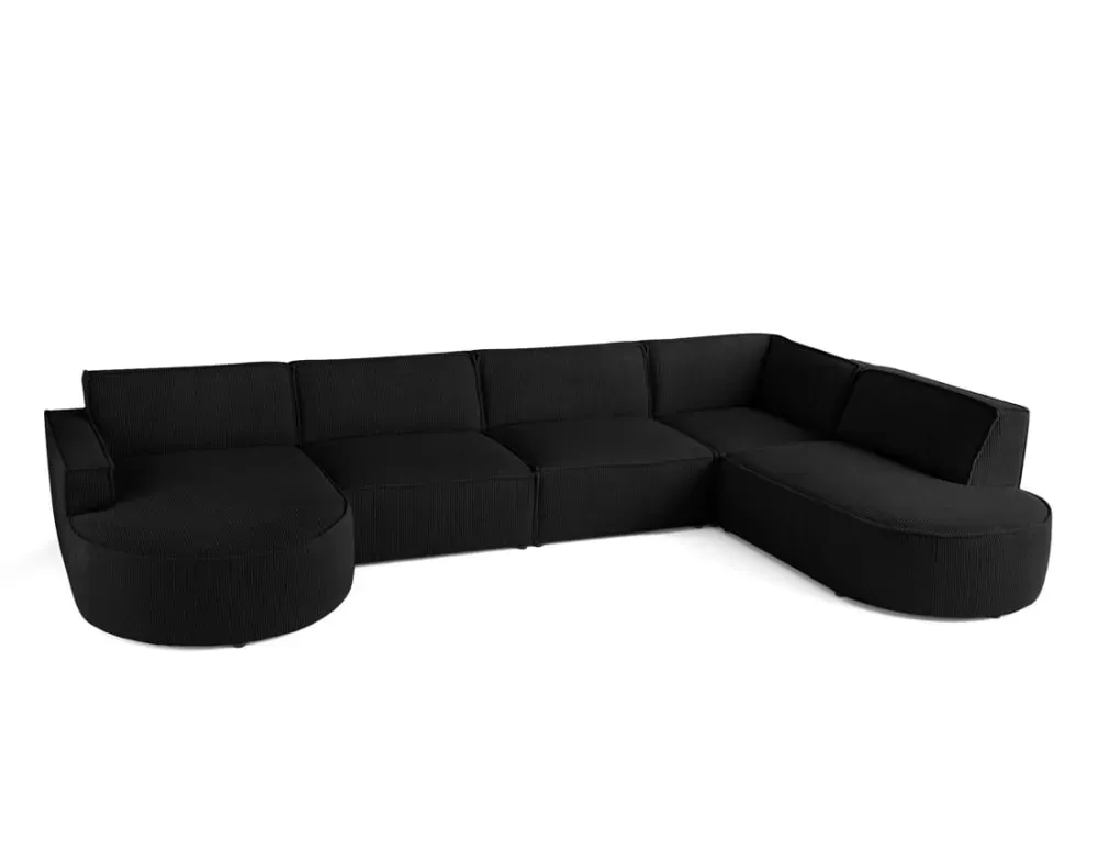 Illustration numéro 3 du produit Canapé panoramique 7 places Angle droit en Velours côtelé Noir