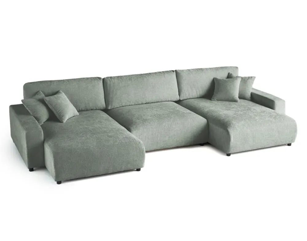 Illustration numéro 3 du produit Canapé panoramique 7 places En U en Velours texturé Vert