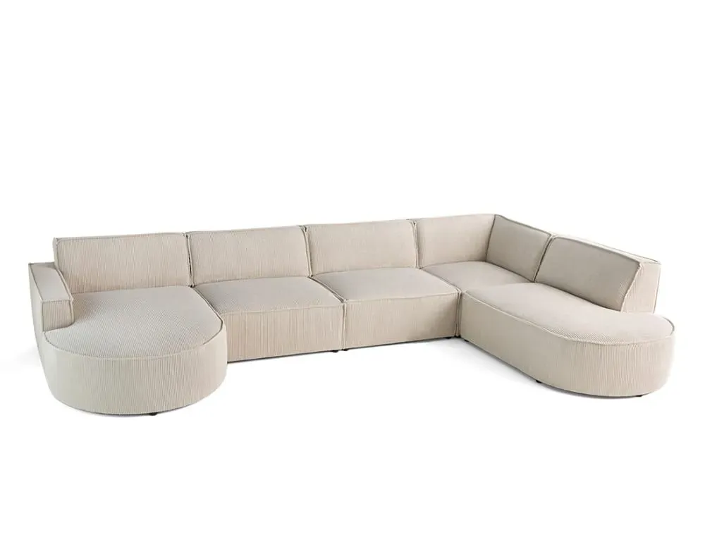 Illustration numéro 3 du produit Canapé panoramique 7 places Angle droit en Velours côtelé Beige