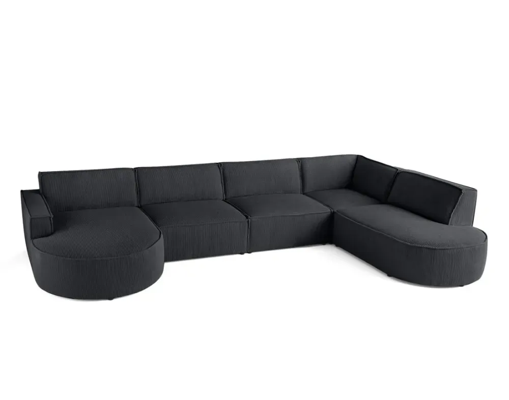 Illustration numéro 3 du produit Canapé panoramique 7 places Angle droit en Velours côtelé Gris foncé