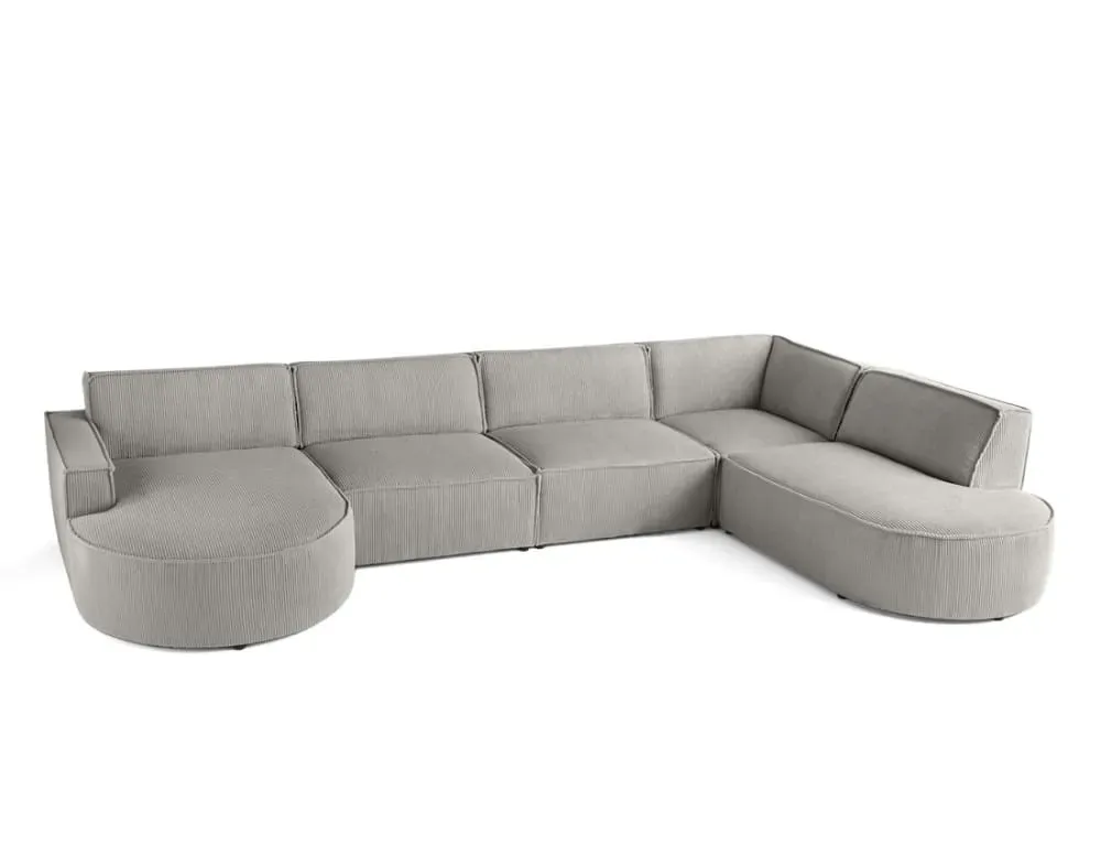 Illustration numéro 3 du produit Canapé panoramique 7 places Angle droit en Velours côtelé Gris clair