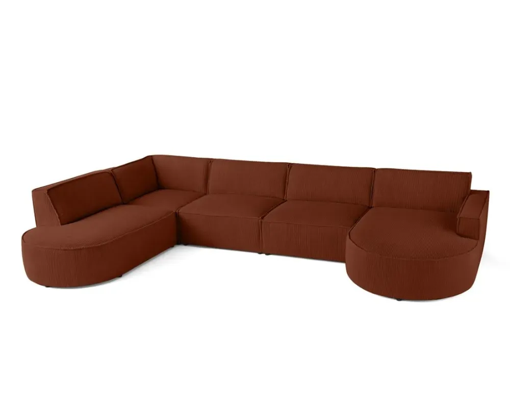 Illustration numéro 3 du produit Canapé panoramique 7 places Angle gauche en Velours côtelé Terracotta