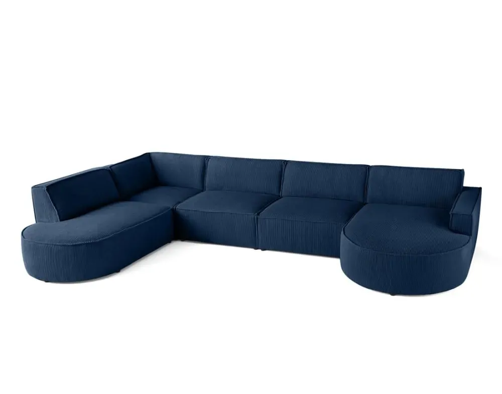 Illustration numéro 3 du produit Canapé panoramique 7 places Angle gauche en Velours côtelé Bleu