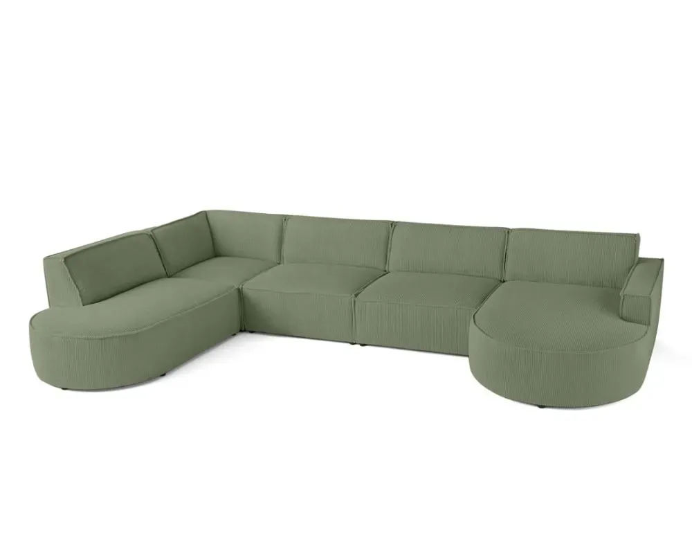 Illustration numéro 3 du produit Canapé panoramique 7 places Angle gauche en Velours côtelé Vert sauge