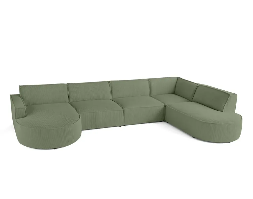 Illustration numéro 3 du produit Canapé panoramique 7 places Angle droit en Velours côtelé Vert sauge
