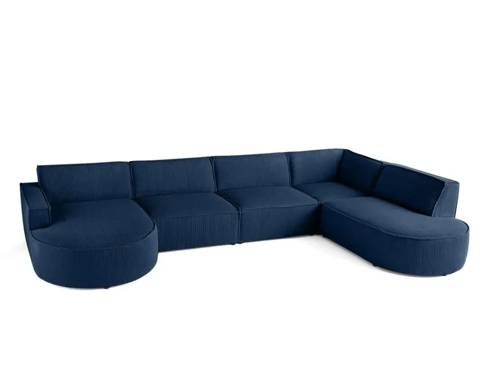 Illustration numéro 3 du produit Canapé panoramique 7 places Angle droit en Velours côtelé Bleu