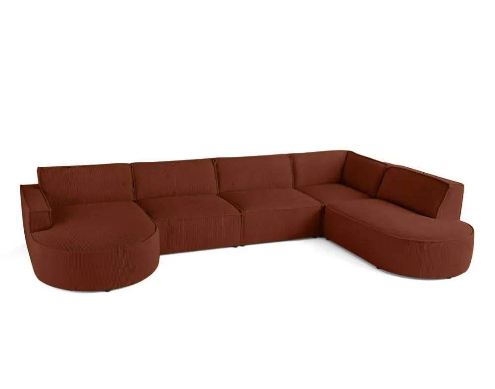 Illustration numéro 3 du produit Canapé panoramique 7 places Angle droit en Velours côtelé Terracotta