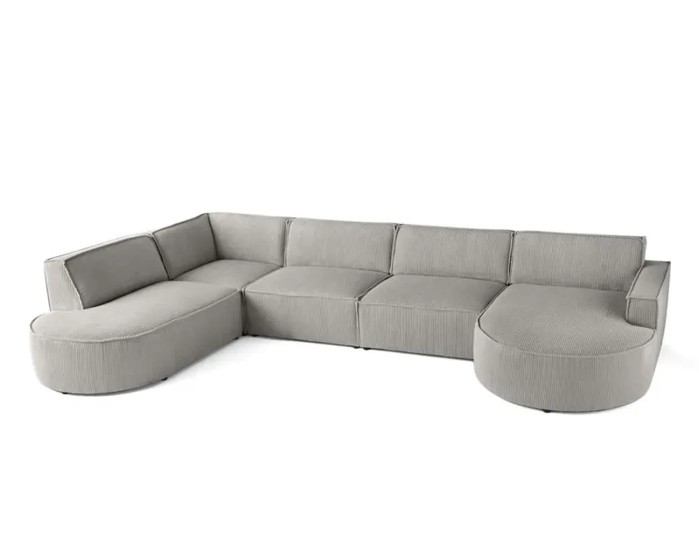Illustration numéro 3 du produit Canapé panoramique 7 places Angle gauche en Velours côtelé Gris clair