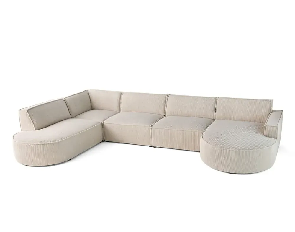 Illustration numéro 3 du produit Canapé panoramique 7 places Angle gauche en Velours côtelé Beige