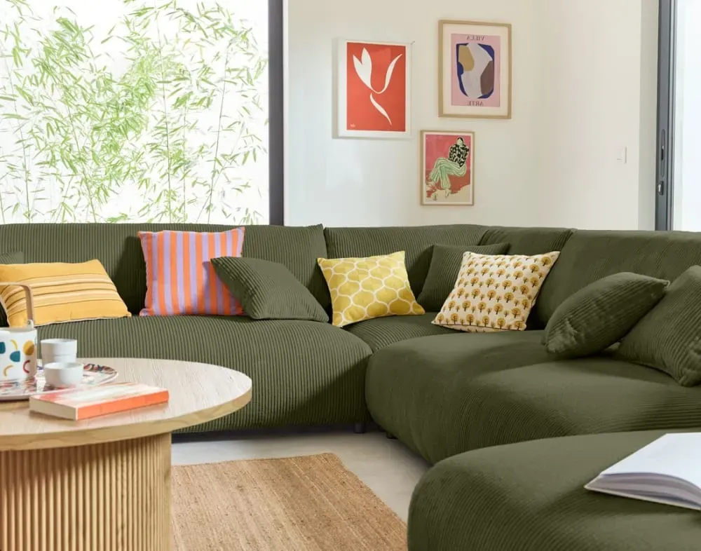 Illustration numéro 3 du produit Canapé modulable 8 places angle gauche en velours côtelé vert