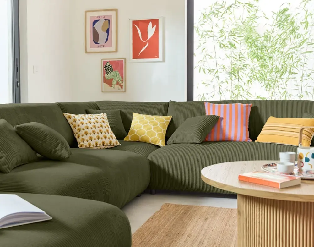 Illustration numéro 3 du produit Canapé modulable 8 places angle droit en velours côtelé vert