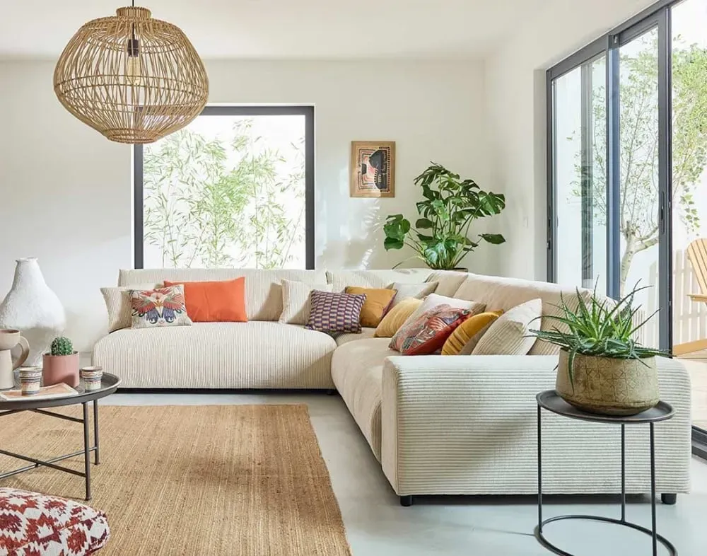 Illustration numéro 3 du produit Canapé modulable 6 places angle gauche en velours côtelé beige