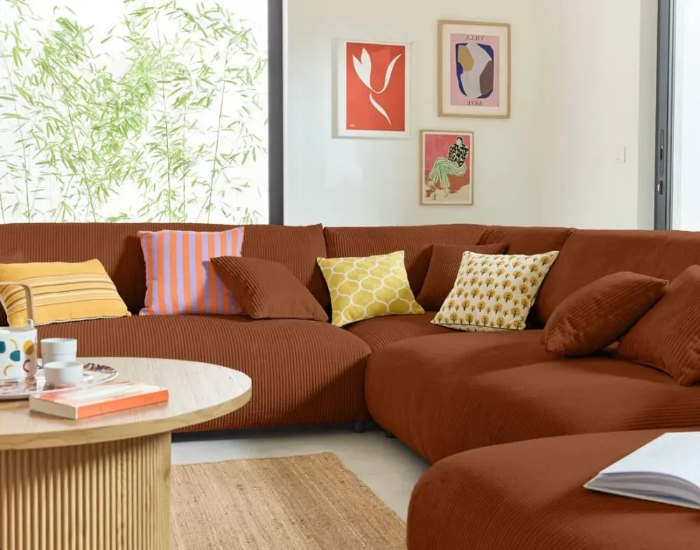 Illustration numéro 3 du produit Canapé modulable 8 places angle gauche en velours côtelé terracotta