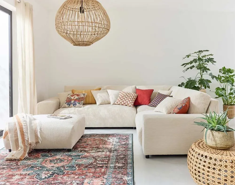 Illustration numéro 3 du produit Canapé modulable 5 places angle droit en velours côtelé beige