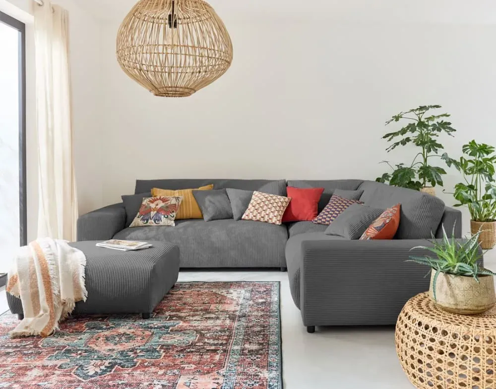 Illustration numéro 3 du produit Canapé modulable 5 places angle droit en velours côtelé gris foncé