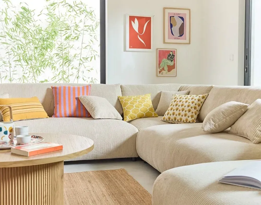 Illustration numéro 3 du produit Canapé modulable 8 places angle gauche en velours côtelé beige