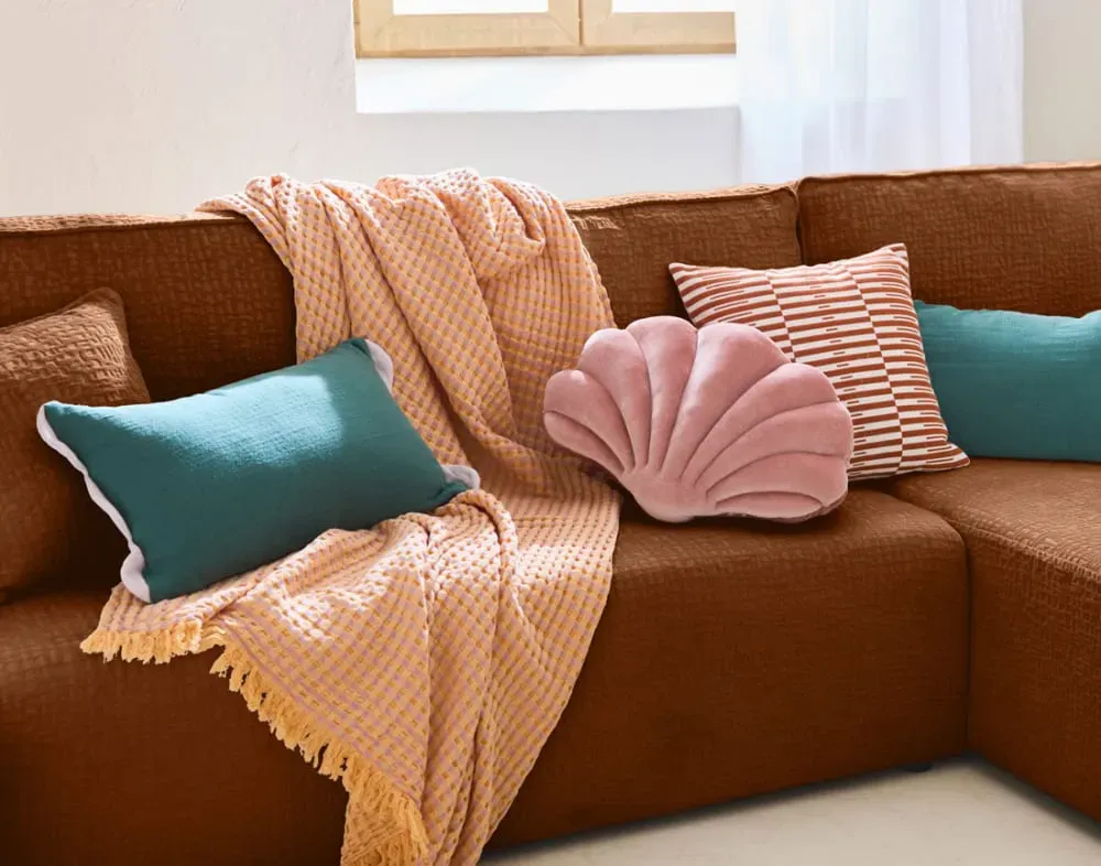 Illustration numéro 3 du produit Canapé d'angle réversible convertible 4 places en tissu velours relief