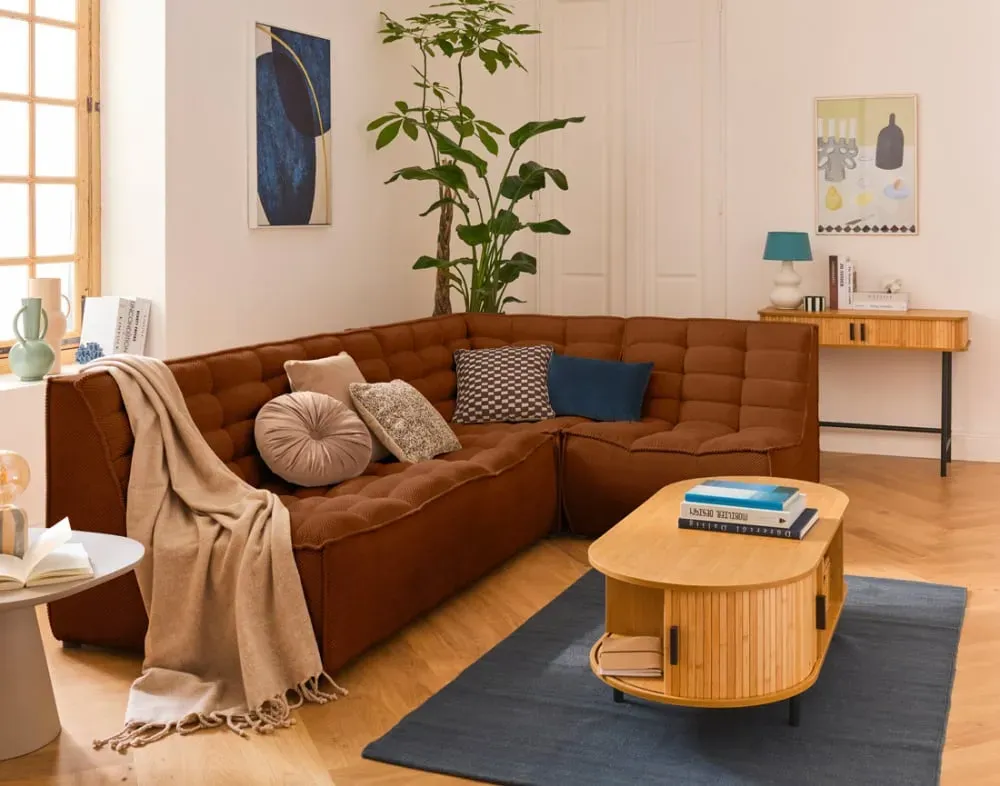 Illustration numéro 3 du produit Canapé modulable 2 places  en velours texturé terracotta