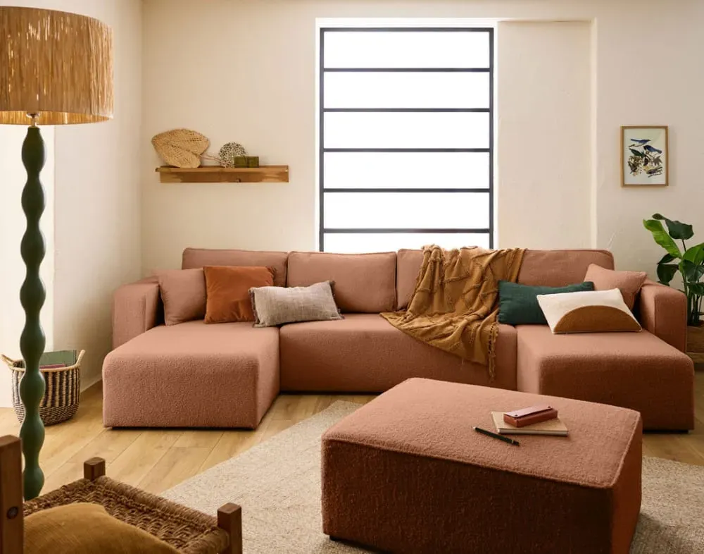 Illustration numéro 3 du produit Canapé panoramique 7 places En U en Tissu bouclette Terracotta