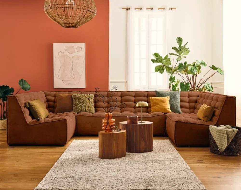 Illustration numéro 3 du produit Canapé modulable 1 places  en velours texturé terracotta