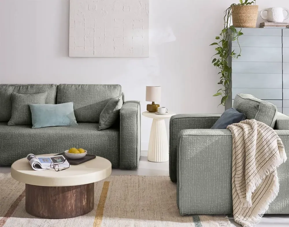 Illustration numéro 3 du produit Canapé droit 2 places en tissu velours relief gris