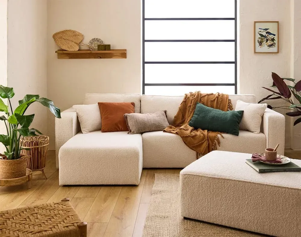 Illustration numéro 3 du produit Canapé d'angle réversible convertible 4 places en tissu bouclette