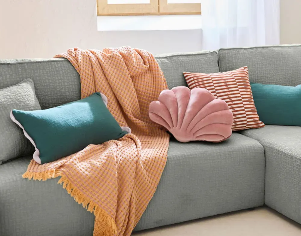 Illustration numéro 3 du produit Canapé d'angle réversible convertible 4 places en tissu velours relief