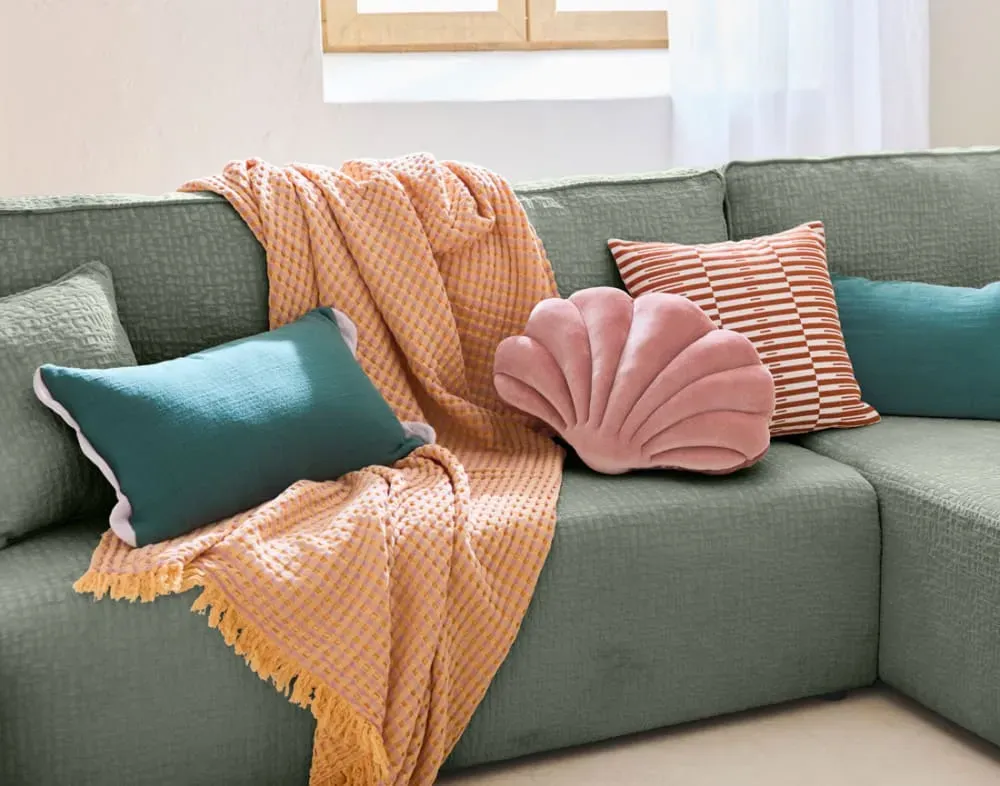 Illustration numéro 3 du produit Canapé d'angle réversible convertible 4 places en tissu velours relief