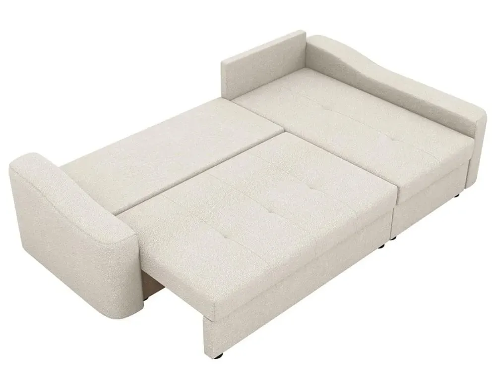 Illustration numéro 3 du produit Canapé d'angle droit convertible 4 places en tissu texturé beige