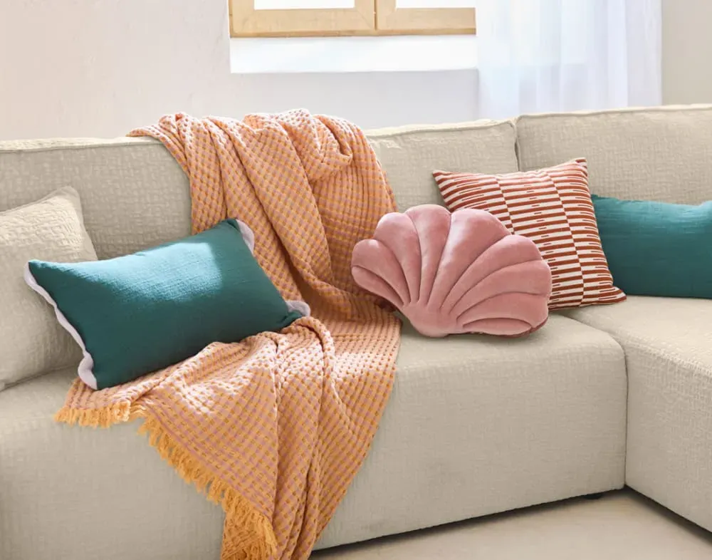 Illustration numéro 3 du produit Canapé d'angle réversible convertible 4 places en tissu velours relief