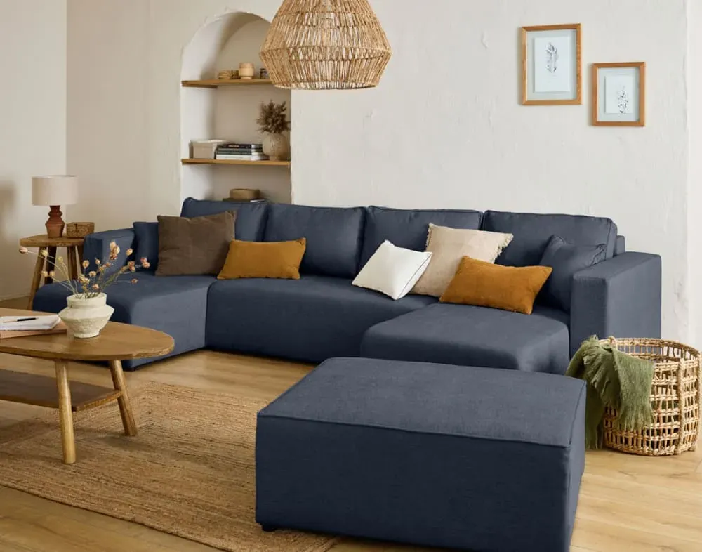 Illustration numéro 3 du produit Canapé panoramique 7 places En U en Tissu Bleu