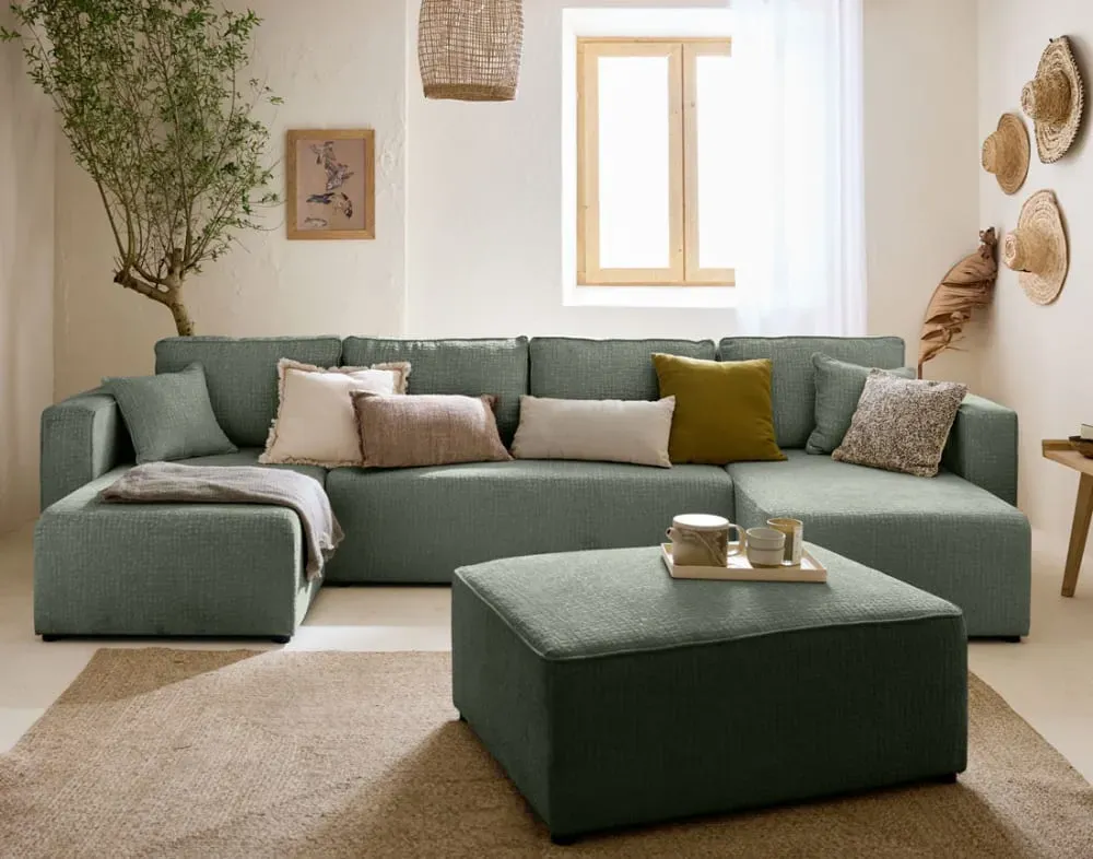 Illustration numéro 3 du produit Canapé panoramique 7 places En U en Tissu velours relief Vert